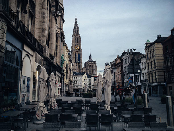 Antwerp, Belgium - October 5, 2012: Empty restaurant in Antwerp, Belgium city center. Antwerp rebranded itself as a world-class fashion and recreation centre.