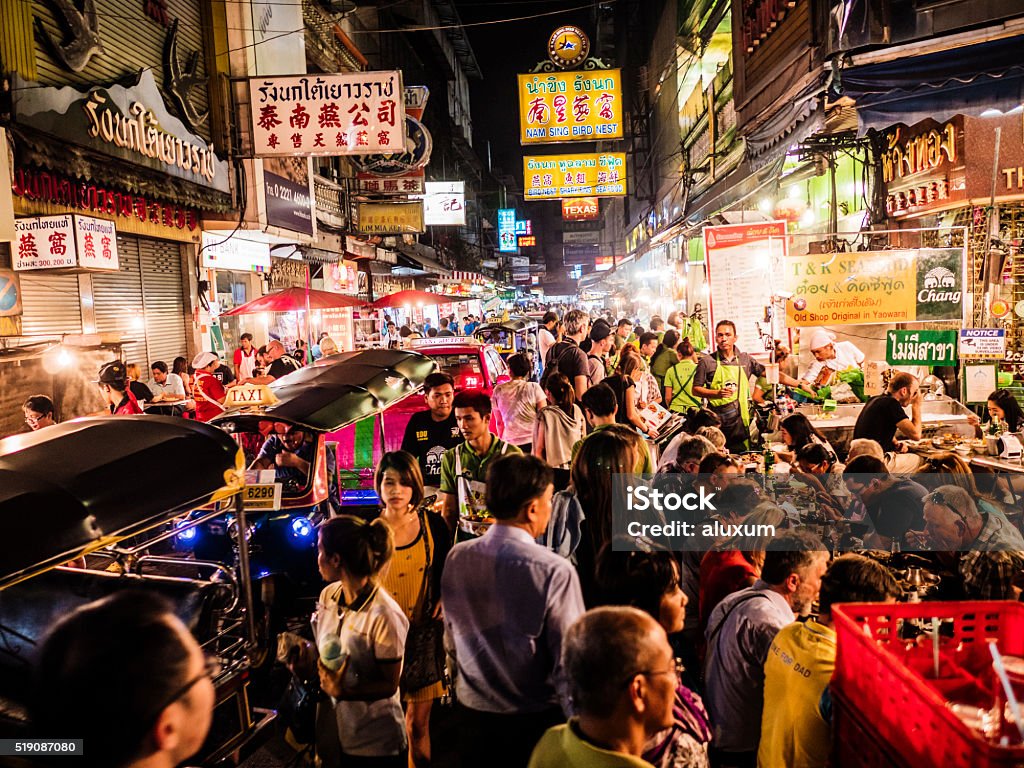 Chinatown Bangkok Thailand Crowd walking on Yaowarat Road Chinatown Bangkok. All the area is very popular at night because of the excellent street food Bangkok Stock Photo