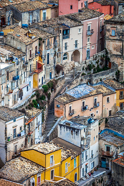 Town buildings on hillside, Ragusa Ibla.