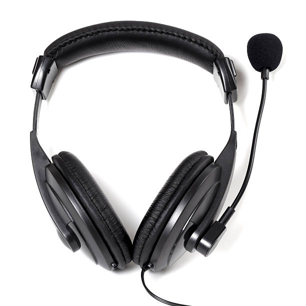 istock Black headphones with microphone 519087364