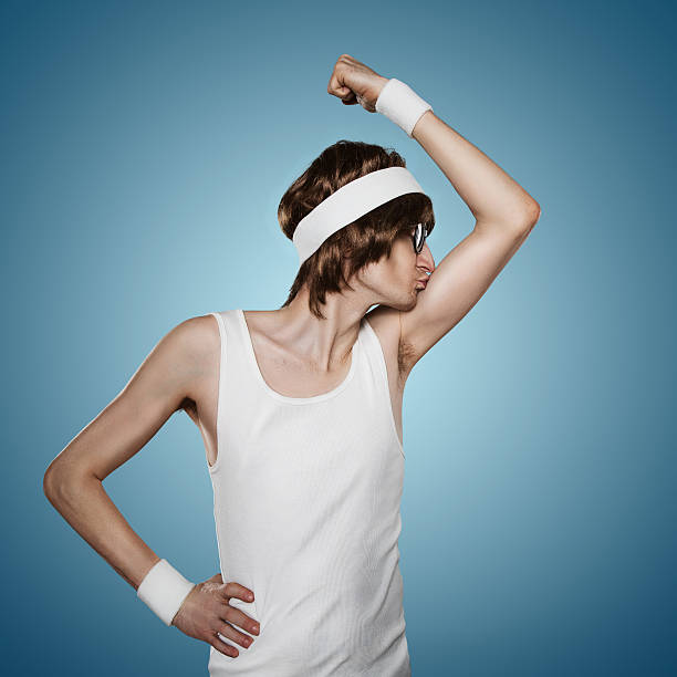 面白いレトロなオタク - flexing muscles men human muscle human arm ストックフォトと画像