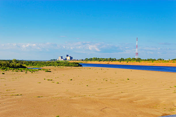 northern dvina and kotlas Sandy Island on the river Northern Dvina and the city of Kotlas away kotlas stock pictures, royalty-free photos & images