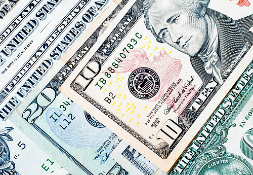 US. dollar bills background, financial concept