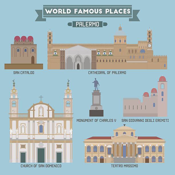 stockillustraties, clipart, cartoons en iconen met world famous place. italy. palermo. geometric icons of buildings - sicilië