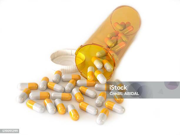 Medical Capsules Isolated Stock Photo - Download Image Now - Addiction, Antibiotic, Bottle