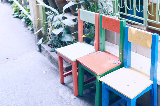 istock colourful chairs  setting in the garden with pastel style 519091536