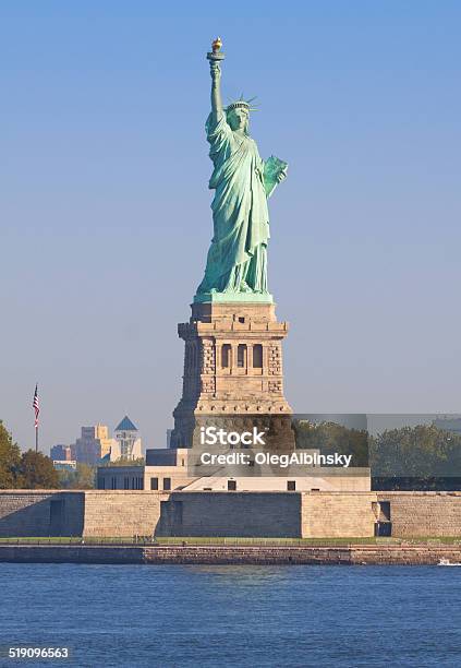 Statue Of Liberty In The Morning New York City Stock Photo - Download Image Now - American Culture, American Flag, Architecture