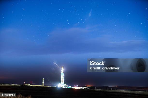 Drilling Fracking Rig Under The Stars Stock Photo - Download Image Now - Blue, Borehole, Colorado