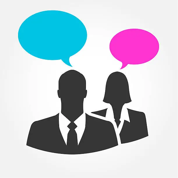 Photo of Businesspeople silhouette icon with chatting or comment bubbles