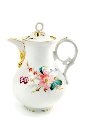 hand painted antique Biedermeier (around year 1840) coffee pot in pink with blue flowers. the coffee pot isnt marked by any company. the painter is dead already. coffee pot belong to my own collection.