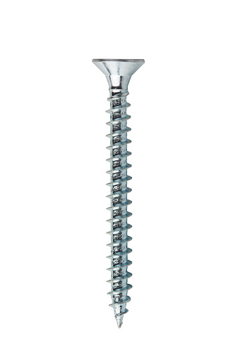 Closeup of metal screw on white background