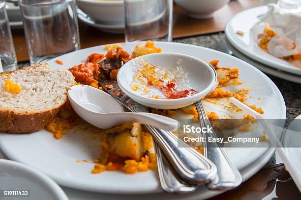 Leftover Food On The Table Stock Photo - Download Image Now - Arranging, Banquet, Bar Counter