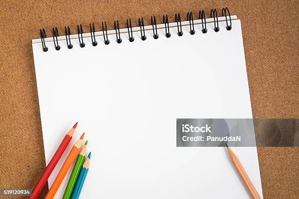 Open Spiral Sketchbook With Colored Pencils Stock Photo - Download