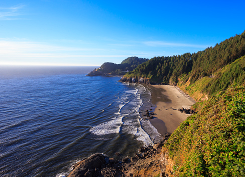 Coastline along Heceta Head where the famed lighthouse is located in Oregon.