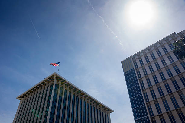 istock USA national flag and building 519125724