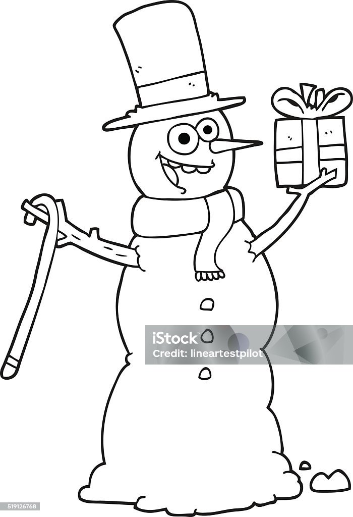 Ilustración de Blanco Y Negro De Dibujos Animados Sosteniendo Presente  Muñeco De Nieve y más Vectores Libres de Derechos de Clip Art - iStock