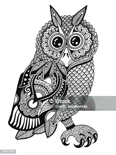 Original Artwork Of Owl Ink Hand Drawing In Ethnic Style Stock Illustration - Download Image Now