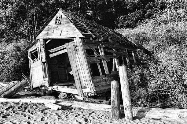 old shack on the beach stock photo