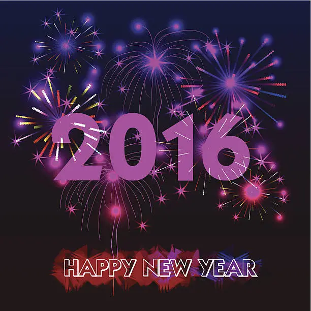 Vector illustration of Happy New Year 2016 with fireworks background