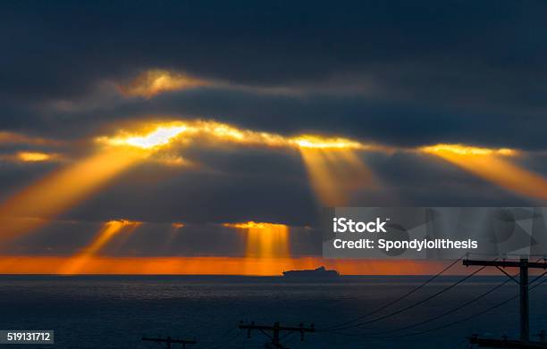 Dramatic Sunbeam At San Francisco Ocean Beach Stock Photo - Download Image Now - Awe, Calm Before The Storm, Cargo Container