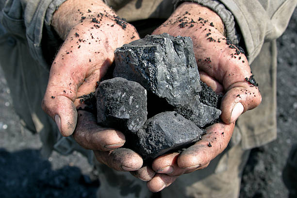 coal miner in the hands of coal miner in the hands of coal background coal mine photos stock pictures, royalty-free photos & images