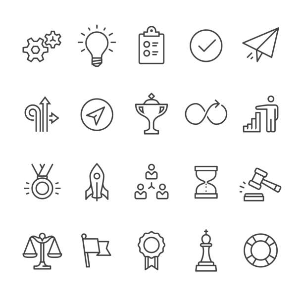 ilustraciones, imágenes clip art, dibujos animados e iconos de stock de productividad iconos de vector de de contorno - businessman computer icon white background symbol