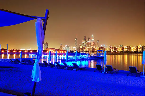 Photo of Night illumination of the luxury hotel beach on Palm Jumeirah