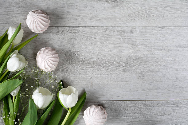 istock Tulips and zephyr on grey background 519157716