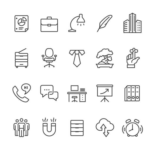Workplace and Office vector icons Workplace and Office related vector icons. desk symbols stock illustrations