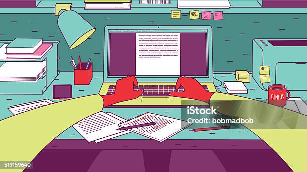 Man Typing On Laptop Stock Illustration - Download Image Now - Writing - Activity, Creativity, Personal Perspective
