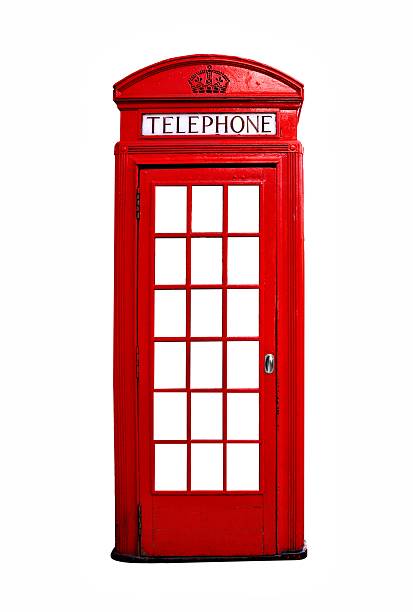 Red British telephone booth isolated on white stock photo