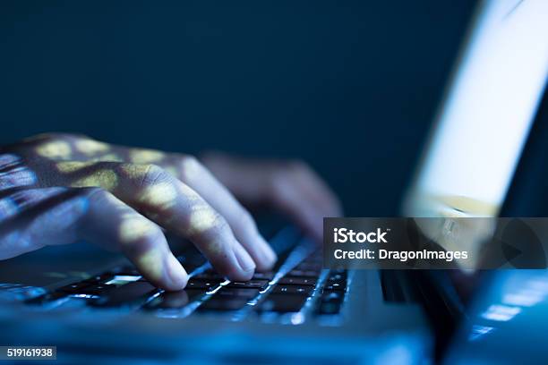 Typing Stock Photo - Download Image Now - Dark, Laptop, Computer