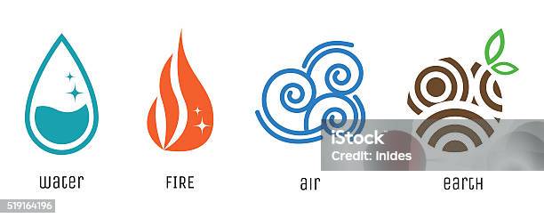 Four Elements Flat Style Symbols Water Fire Air Earth Signs Stock Illustration - Download Image Now