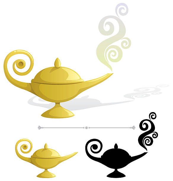 ilustrações de stock, clip art, desenhos animados e ícones de lâmpada mágica - magic lamp genie lamp smoke