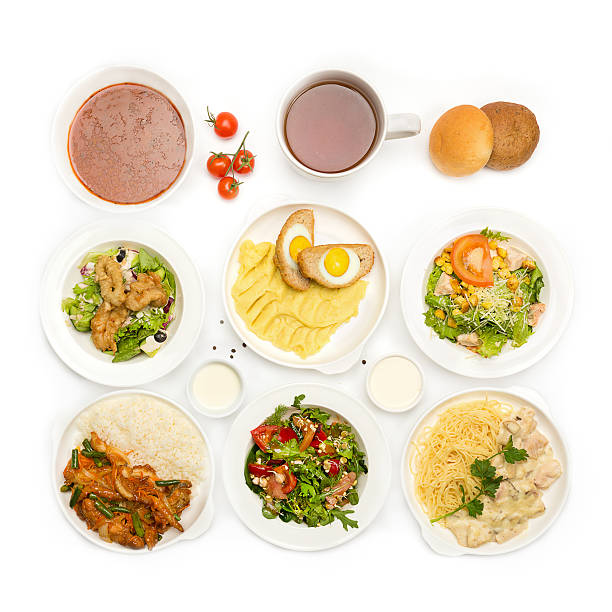 istock Top view of many plates with food 519166556
