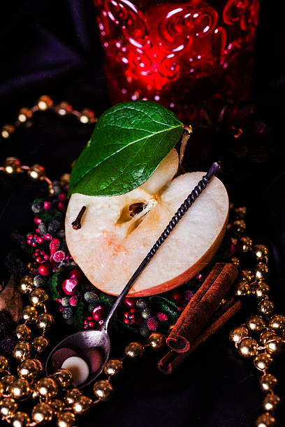 istock sliced apple atmosphere antique spoon chocolate candles red vintage 519167090