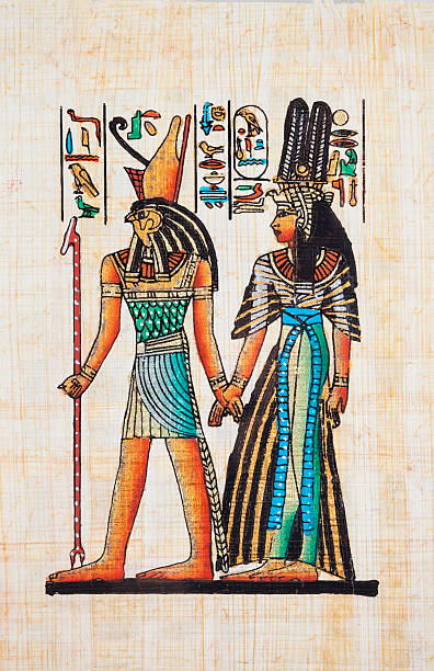 ilustraciones, imágenes clip art, dibujos animados e iconos de stock de papiro que representan horus y nefertiti con cama queen - hieroglyphics egypt egyptian culture nefertiti