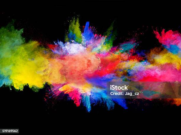 Explosion Of Colored Powder On Black Background Stock Photo - Download Image Now - Exploding, Multi Colored, Color Image