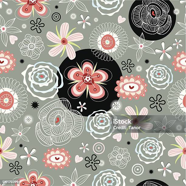 Graphical Abstract Seamless Floral Pattern Of Different Stock Illustration - Download Image Now