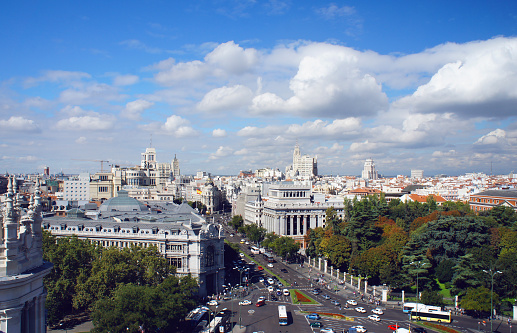 Madrid skyline view from Cybele Palace, Spain