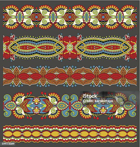 Seamless Ethnic Floral Paisley Stripe Pattern Border Set Stock Illustration - Download Image Now