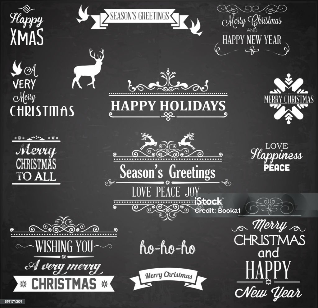 Christmas Labels and Design Elements Christmas labels and design elements Black And White stock vector