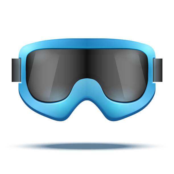 istock Classic vintage old school blue snowboard ski goggles with black 519175859