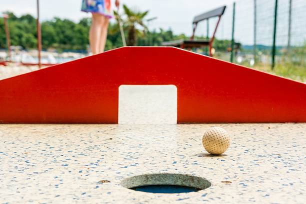 Mini golf, closeup of red gates. stock photo