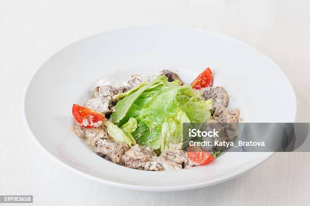 Salad With Meat In A Creamy Sauce Ase Lettuce Romaine Stock Photo - Download Image Now