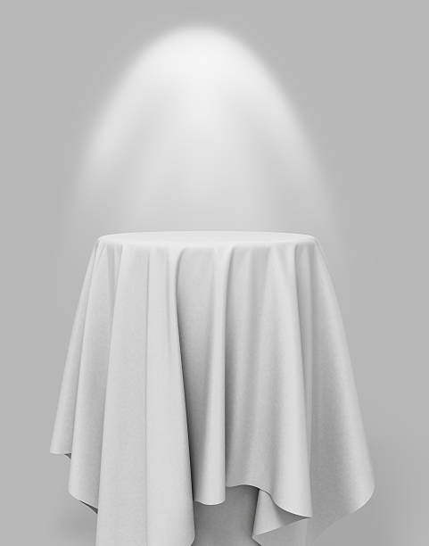 istock white cloth on a round pedestal on a gray 519184878