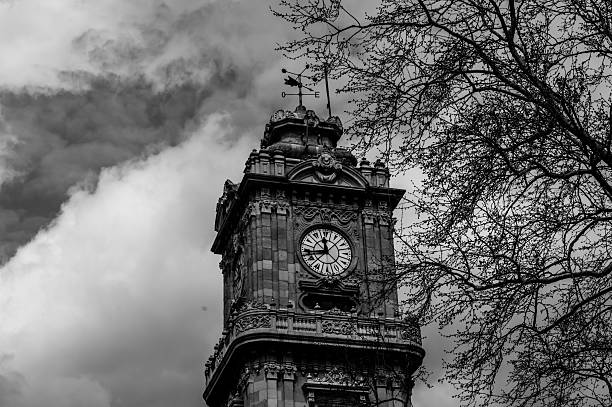 Clock tower in Istanbul, black and white