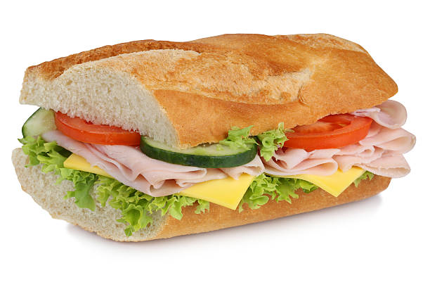 istock Sub sandwich baguette with ham for breakfast isolated 519186788