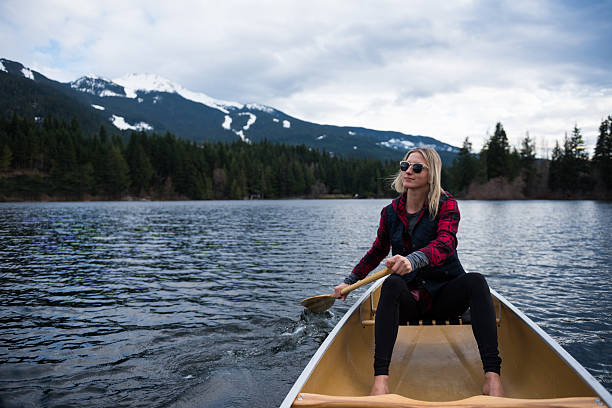 istock Female canoeing on a prisitine lake 519186940