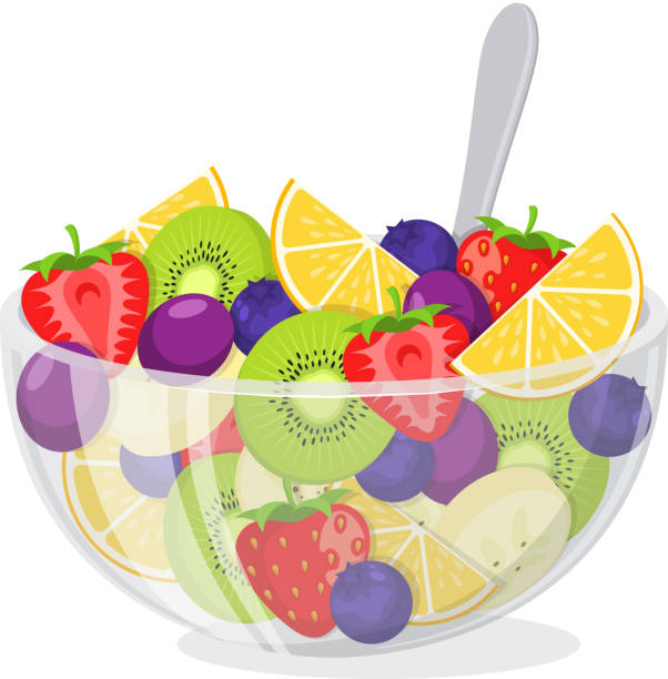 ilustraciones, imágenes clip art, dibujos animados e iconos de stock de ensalada de frutas en vidrio tazón de fuente. - white jell o fruit salad salad